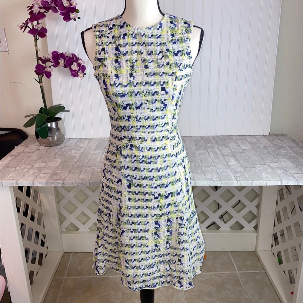 Erdem Stunning sleeves yellow/blue print dress